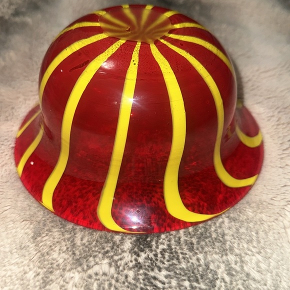 Vintage Italian Murano Glass candy dish red with yellow stripes - Picture 3 of 3